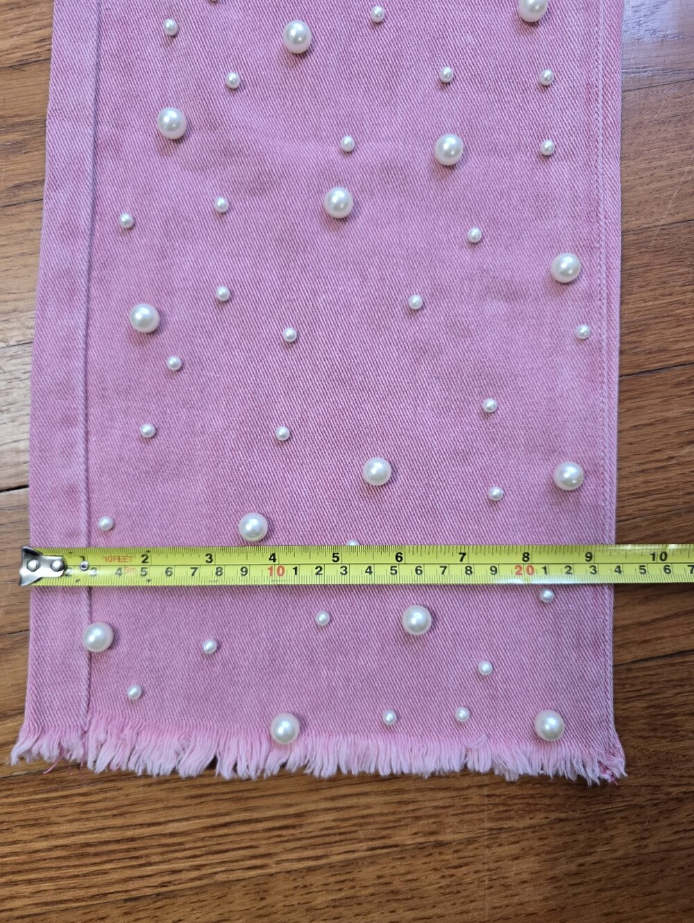 POL Pink Pearl Embellished Jeans Women's Sz.S Frayed Raw Edges Cottagecore Artsy - Picture 14 of 16